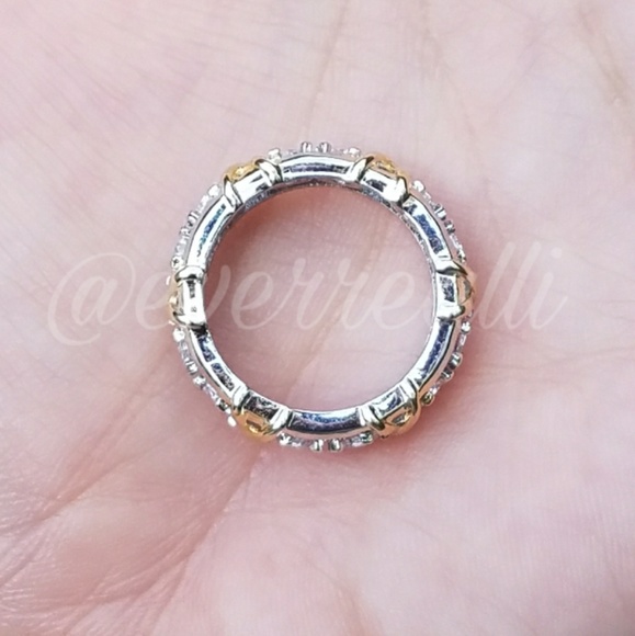 Two Tone X O Eternity Wedding Band Ring - Picture 7 of 8